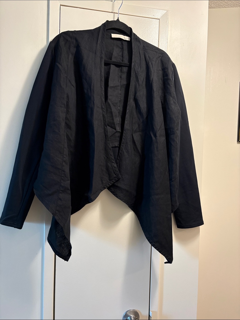 Oui Black Draped Open Front  top